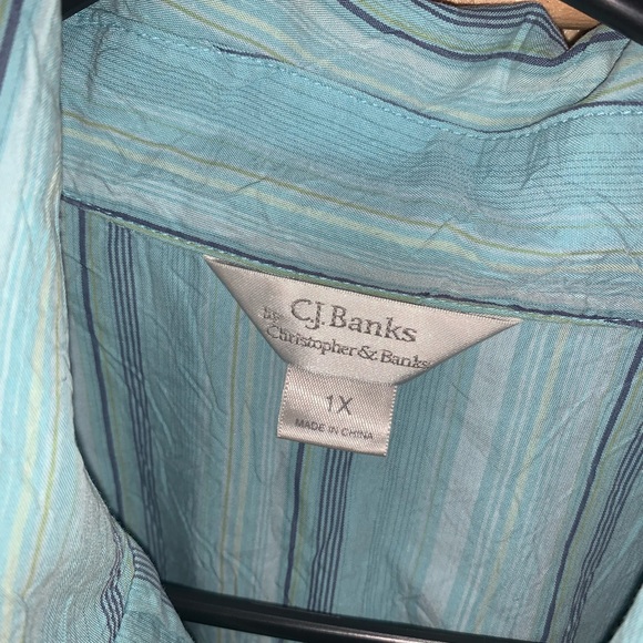 CJ Banks by Christopher & Banks blue striped button front blouse/shirt size 1X - Picture 3 of 3
